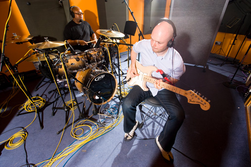 Dan and Carlos Hercules at Koolworld recording studios working on the ‘House of Cards’ album